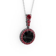 Lavinya Kolye - Siyah zirkon ve garnet 925 ayar siyah rodyum kaplama gümüş kolye (40 cm beyaz altın rolo zincir) #16bi7qj