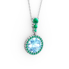 Lavinya Kolye - Akuamarin ve kök yakut 18 ayar beyaz altın kolye (40 cm beyaz altın rolo zincir) #16grqbc