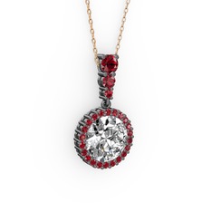 Swarovski ve garnet 925 ayar siyah rodyum kaplama gümüş kolye (40 cm rose altın rolo zincir)