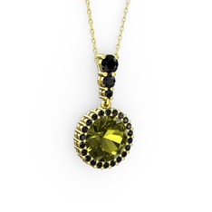 Peridot ve siyah zirkon 18 ayar altın kolye (40 cm altın rolo zincir)