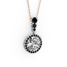 Lavinya Kolye - Swarovski ve siyah zirkon 8 ayar beyaz altın kolye (40 cm rose altın rolo zincir) #16w6pna