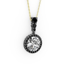 Lavinya Kolye - Swarovski ve siyah zirkon 925 ayar siyah rodyum kaplama gümüş kolye (40 cm altın rolo zincir) #16xz7gd