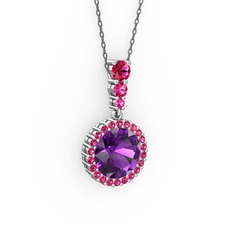 Lavinya Kolye - Ametist ve rodolit garnet 8 ayar beyaz altın kolye (40 cm gümüş rolo zincir) #174qyq0