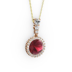 Kök yakut ve swarovski 14 ayar rose altın kolye (40 cm altın rolo zincir)
