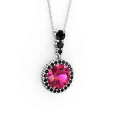 Lavinya Kolye - Rodolit garnet ve siyah zirkon 925 ayar gümüş kolye (40 cm beyaz altın rolo zincir) #176mmjv