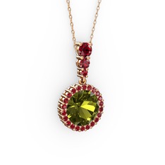 Lavinya Kolye - Peridot ve garnet 925 ayar rose altın kaplama gümüş kolye (40 cm rose altın rolo zincir) #17addna
