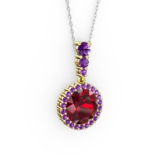Garnet ve ametist 8 ayar altın kolye (40 cm gümüş rolo zincir)
