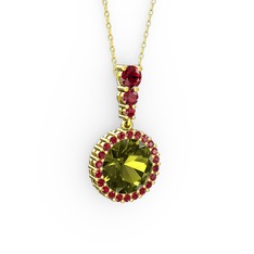 Lavinya Kolye - Peridot ve garnet 18 ayar altın kolye (40 cm altın rolo zincir) #17dp9nk