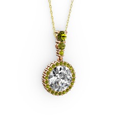 Lavinya Kolye - Swarovski ve peridot 8 ayar rose altın kolye (40 cm gümüş rolo zincir) #17e6i1z