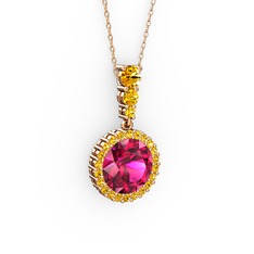 Lavinya Kolye - Rodolit garnet ve sitrin 925 ayar rose altın kaplama gümüş kolye (40 cm rose altın rolo zincir) #17gvpwk