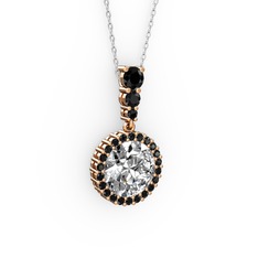 Lavinya Kolye - Swarovski ve siyah zirkon 8 ayar rose altın kolye (40 cm beyaz altın rolo zincir) #187kd5m