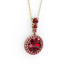 Lavinya Kolye - Garnet ve kök zümrüt 14 ayar rose altın kolye (40 cm altın rolo zincir) #18c6yrm