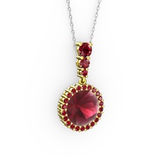 Kök yakut ve garnet 14 ayar altın kolye (40 cm beyaz altın rolo zincir)