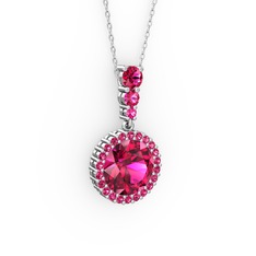 Rodolit garnet 8 ayar beyaz altın kolye (40 cm beyaz altın rolo zincir)