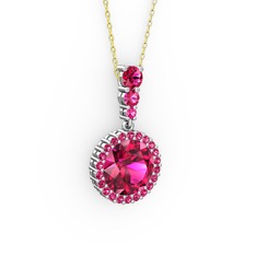 Rodolit garnet 18 ayar beyaz altın kolye (40 cm altın rolo zincir)