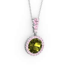 Peridot ve pembe kuvars 925 ayar gümüş kolye (40 cm gümüş rolo zincir)