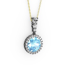 Lavinya Kolye - Akuamarin ve swarovski 925 ayar siyah rodyum kaplama gümüş kolye (40 cm altın rolo zincir) #19tfqwc