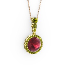 Kök yakut ve peridot 18 ayar altın kolye (40 cm rose altın rolo zincir)