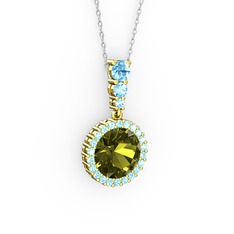 Peridot ve akuamarin 925 ayar altın kaplama gümüş kolye (40 cm beyaz altın rolo zincir)