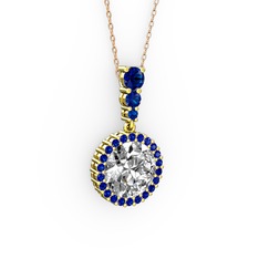 Lavinya Kolye - Swarovski ve lab safir 18 ayar altın kolye (40 cm rose altın rolo zincir) #1a82rci