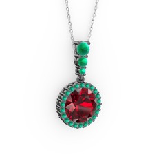 Lavinya Kolye - Garnet ve kök yakut 925 ayar siyah rodyum kaplama gümüş kolye (40 cm beyaz altın rolo zincir) #1adndna