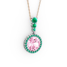 Lavinya Kolye - Pembe kuvars ve kök yakut 8 ayar beyaz altın kolye (40 cm rose altın rolo zincir) #1av9bh