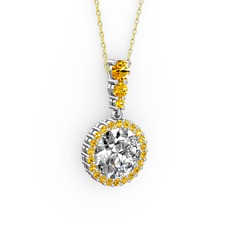 Lavinya Kolye - Swarovski ve sitrin 18 ayar beyaz altın kolye (40 cm altın rolo zincir) #1awczlb