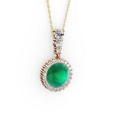 Lavinya Kolye - Kök zümrüt ve swarovski 14 ayar rose altın kolye (40 cm altın rolo zincir) #1az38xj