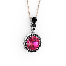 Lavinya Kolye - Rodolit garnet ve siyah zirkon 8 ayar beyaz altın kolye (40 cm rose altın rolo zincir) #1b7q7ej