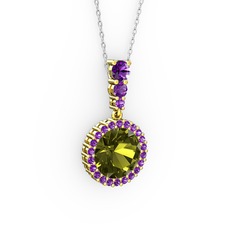 Peridot ve ametist 8 ayar altın kolye (40 cm beyaz altın rolo zincir)