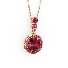 Lavinya Kolye - Garnet ve rodolit garnet 14 ayar altın kolye (40 cm gümüş rolo zincir) #1bfy29j