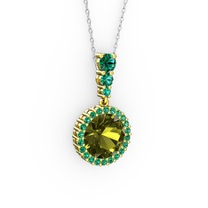 Peridot ve yeşil kuvars 8 ayar altın kolye (40 cm beyaz altın rolo zincir)