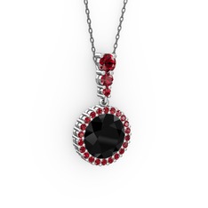 Siyah zirkon ve garnet 8 ayar beyaz altın kolye (40 cm gümüş rolo zincir)