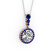 Swarovski ve lab safir 18 ayar rose altın kolye (40 cm beyaz altın rolo zincir)