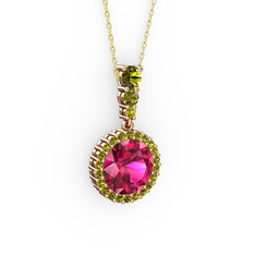 Lavinya Kolye - Rodolit garnet ve peridot 8 ayar rose altın kolye (40 cm altın rolo zincir) #1c9jxyg