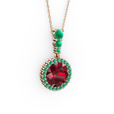 Garnet ve kök yakut 14 ayar rose altın kolye (40 cm rose altın rolo zincir)
