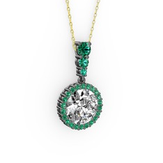 Lavinya Kolye - Swarovski ve yeşil kuvars 925 ayar siyah rodyum kaplama gümüş kolye (40 cm altın rolo zincir) #1cx6krn