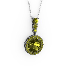 Lavinya Kolye - Peridot 925 ayar siyah rodyum kaplama gümüş kolye (40 cm gümüş rolo zincir) #1cx7c8c