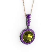 Lavinya Kolye - Peridot ve ametist 925 ayar siyah rodyum kaplama gümüş kolye (40 cm gümüş rolo zincir) #1d7whrr