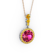 Rodolit garnet ve sitrin 18 ayar beyaz altın kolye (40 cm rose altın rolo zincir)