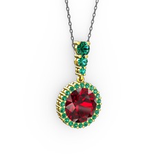 Lavinya Kolye - Garnet ve yeşil kuvars 18 ayar altın kolye (40 cm gümüş rolo zincir) #1diju16