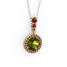 Peridot ve kök zümrüt 8 ayar altın kolye (40 cm gümüş rolo zincir)