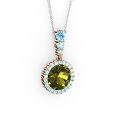 Peridot ve akuamarin 925 ayar rose altın kaplama gümüş kolye (40 cm gümüş rolo zincir)