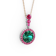 Yeşil kuvars ve rodolit garnet 925 ayar gümüş kolye (40 cm gümüş rolo zincir)