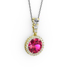 Lavinya Kolye - Rodolit garnet ve swarovski 8 ayar altın kolye (40 cm gümüş rolo zincir) #1e2cux5