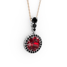 Lavinya Kolye - Garnet ve siyah zirkon 925 ayar gümüş kolye (40 cm rose altın rolo zincir) #1egl469