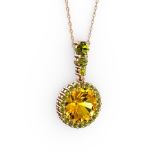 Lavinya Kolye - Sitrin ve peridot 14 ayar rose altın kolye (40 cm rose altın rolo zincir) #1eo6ool