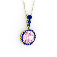 Lavinya Kolye - Pembe kuvars ve lab safir 8 ayar altın kolye (40 cm altın rolo zincir) #1erk2li