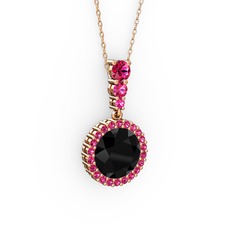 Lavinya Kolye - Siyah zirkon ve rodolit garnet 8 ayar rose altın kolye (40 cm rose altın rolo zincir) #1ezr0dy