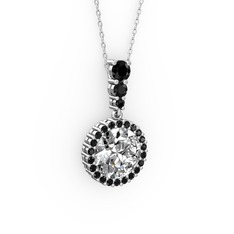 Swarovski ve siyah zirkon 18 ayar beyaz altın kolye (40 cm beyaz altın rolo zincir)